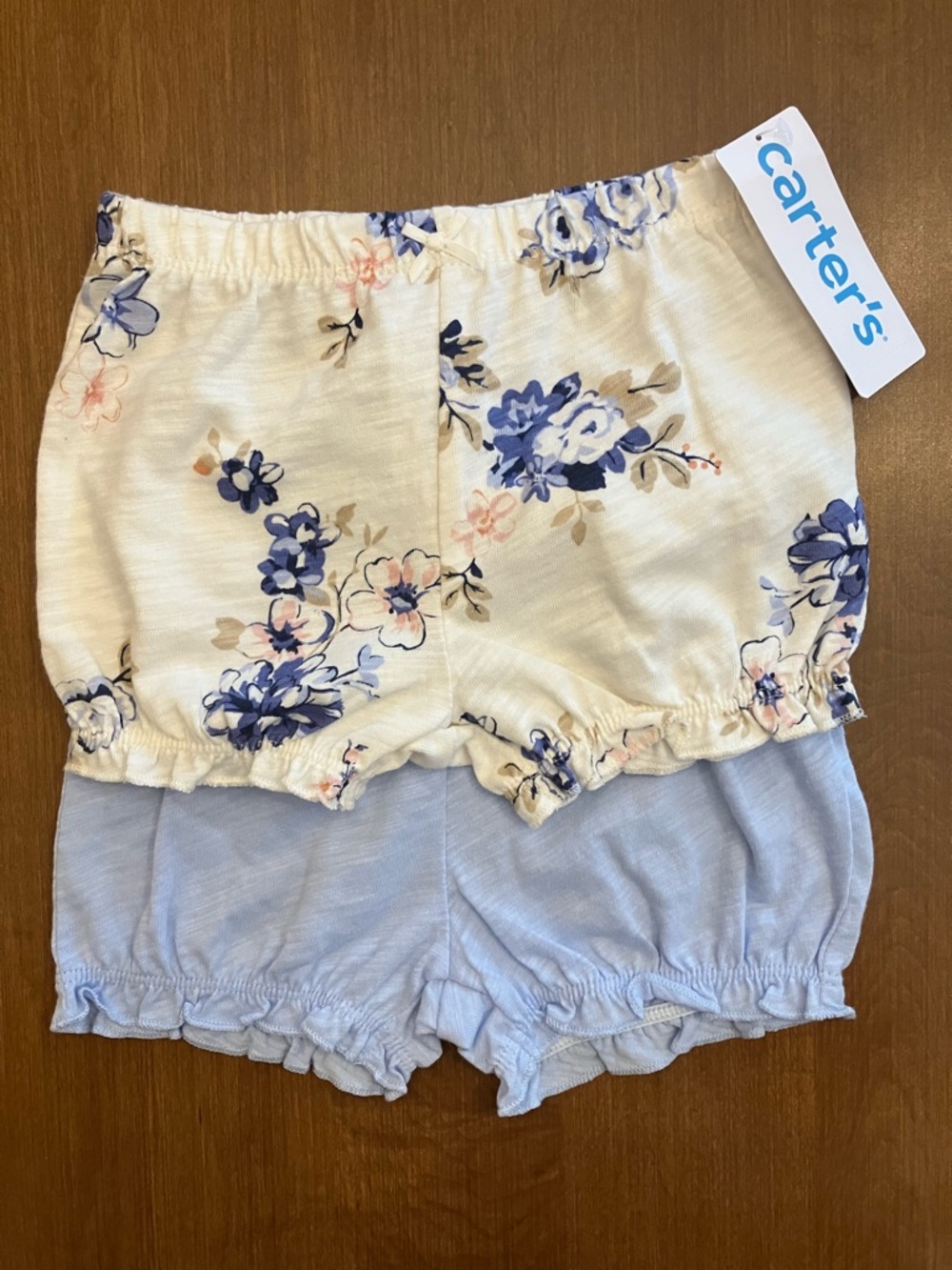 Carter's Cream Floral and Light Blue Ruffle Hem Bubble Shorts - 2 Pack
